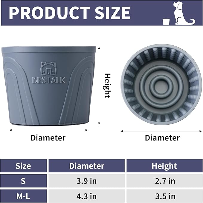 Dog Lick Bowl, Bestalk Anxiety Relief Slow Feeder Dog Lick Mat Treat Dispenser, Non-Slip Licking Bowl Enrichment Toys for Small Medium and Large Breed Dogs, BPA Free Silicone(Grey,S)