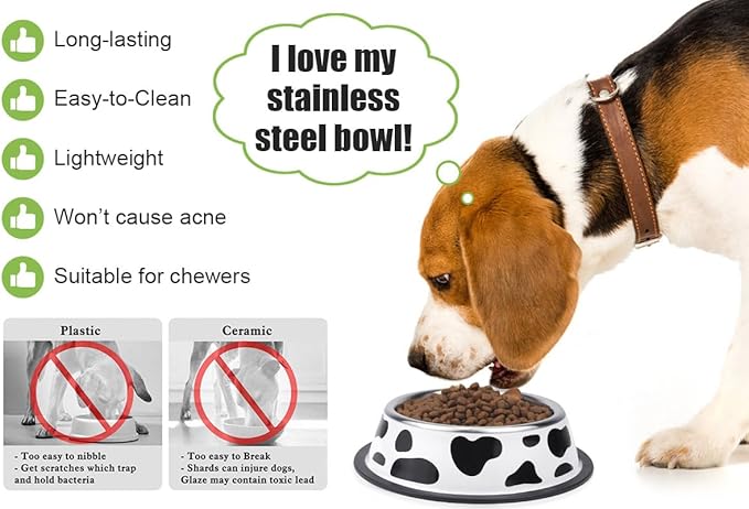 Stainless Steel Dog Bowls, Food and Water Non Slip Anti Skid Stackable Pet Puppy Dishes for Small, Medium and Large Dogs (2 Pack)