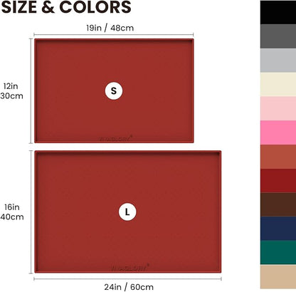 VIVAGLORY Dog Bowl Mat Grippymat Pet Food Mat, Waterproof Washable Nonslip Silicone for Pet & Cat, Food and Water Placemat with Lip & Raised Edges for Indoor Floor, S, Burgundy
