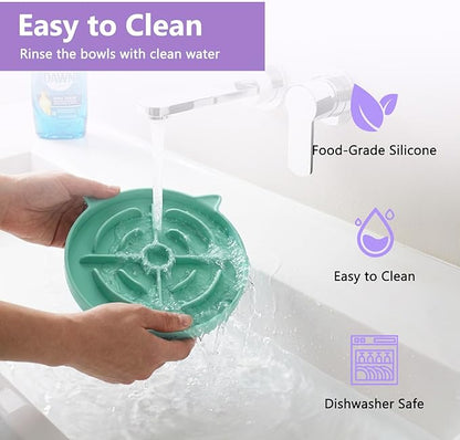 2 Pcs Silicone Slow Feeder Cat Bowl, Cat Slow Feeder for Food Training, Interactive Puzzle Bowls for Puppy, Kitten Dishes to Prevent Overeating, Treat Toys Suitable for Dry and Wet Food