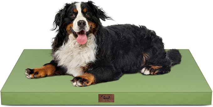 Outdoor Extra Large Dog Crate Bed, XXL Waterproof Dog Bed for Giant Breeds Dogs, 47x29 Inch Orthopedic Egg Crate Foam Pet Mat with Removable Cooling Cover, Light Green