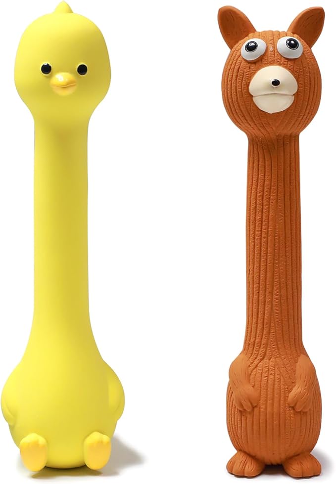 SCHITEC Squeaky Dog Toys, [2 Pack] Squawking Latex Toy with Interactive Squeaker, Squeak Rubber Duck Chicken for Medium Small Dogs