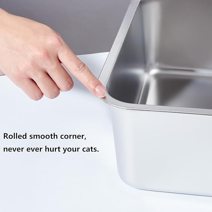 Stainless Steel Cat Litter Box, XL Cat Litter Box with Lid for Big Cat, Extra Large Metal Litterbox with High Side，Non-Stick, Odor-Resist, Anti-Urine Leakage, Easy-Clean, Includes Mat & Scoop
