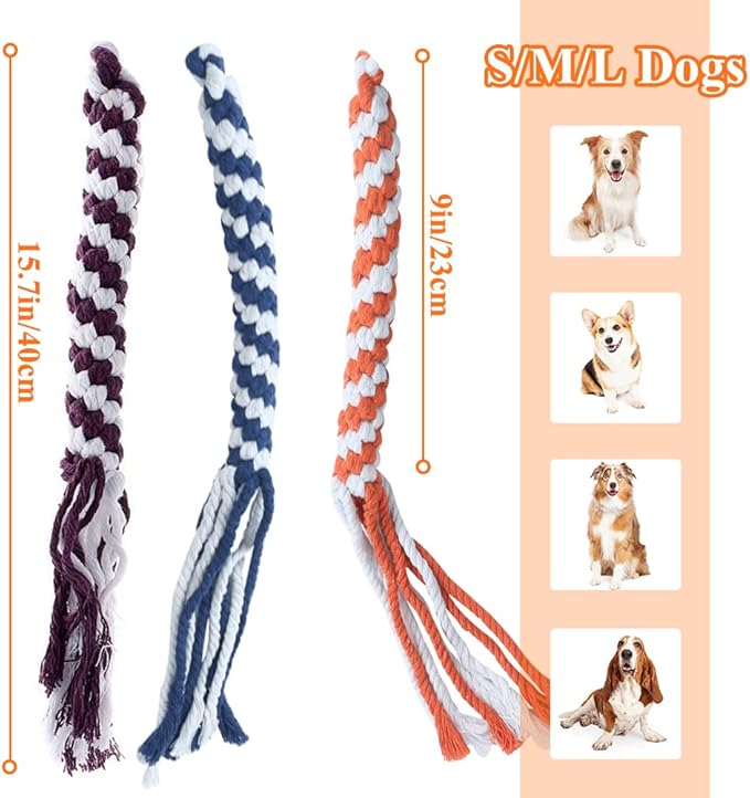 ASOCEA 3 Pack Dog Rope Toys Dog Flirt Pole Replacement Toys Interactive Cotton Dog Toys Teething Chew Toys for Boredom Tether Lure Toy for Tug of War Braided Rope Toy to Outdoor Exercising