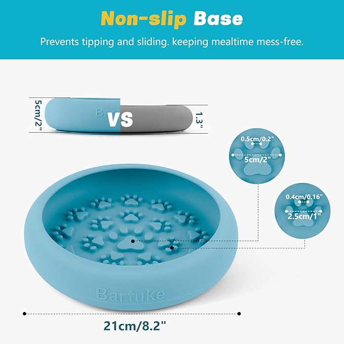 Dog Lick Bowl, Slow Feeder Dog Bowl Licking Mat for Small to Large Dogs, BPA-Free Non-Slip Silicone Slow Feeder Treat Dispenser for Anxiety Relief, Freezer & Dishwasher Safe (Cyan, 8.2"×2")