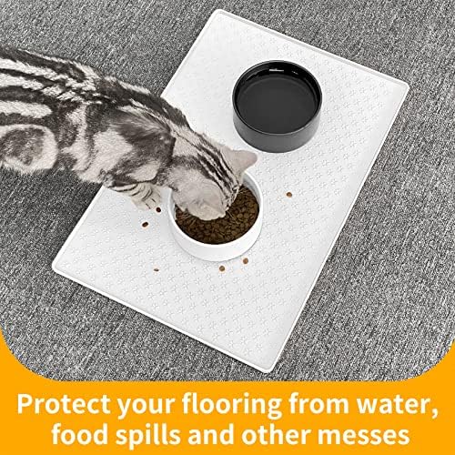 Ptlom Pet Placemat for Dog and Cat, Waterproof Silicone Pet Feeding Bowl Mats for Food and Water, Small Medium Large Dogs Mat Prevent Residues from Spilling to Floor, White, 18" 12" - Image 5