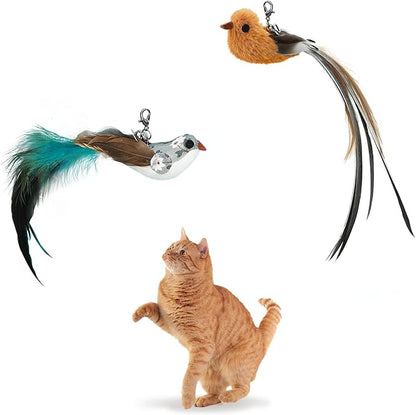 Cat Wand Toy, Cat Feather Toys Replacements, Cat Teaser Refills Toys Attachments Natural Feather Worms Refills with Bells for Indoor Cat Interactive Toys Exercise Playing (Bird)