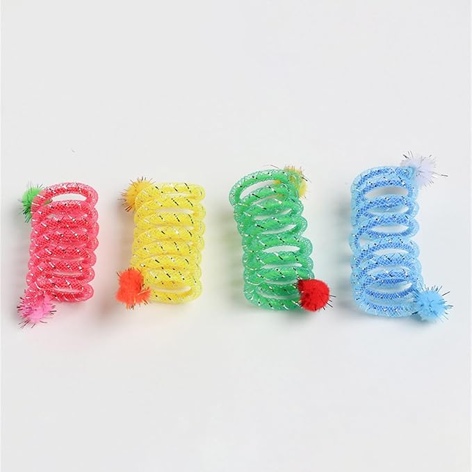 2Pcs Colorful Coils Spring with Plush Ball Cats Chew Toy for Indoor and Outdoor Play Stimulating Curiosity and