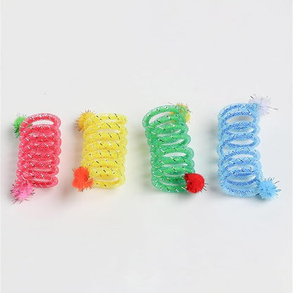 2Pcs Colorful Coils Spring with Plush Ball Cats Chew Toy for Indoor and Outdoor Play Stimulating Curiosity and