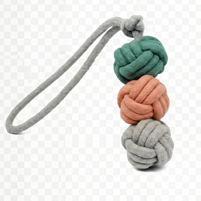 Rope Ball Dog Toy, Ice Cream Scoops - Eco Cotton Dog Rope Ball Dog Tug Toy with Fetch Toy Loop Handle - Natural, Non-Toxic Dyes, Tug of War Dog Toy for Small & Medium Dogs
