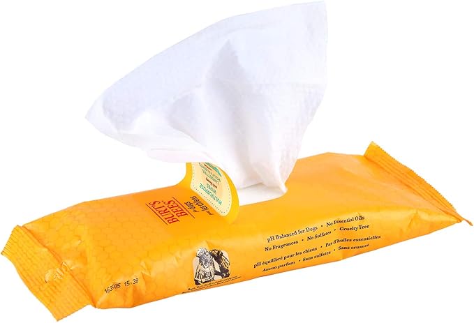 Burt's Bees for Pets Honey Multipurpose Dog Grooming Wipes, Gentle Hypoallergenic Spot Cleaning Sheets, pH Balanced Natural Origin Formula for Paws, Face and Butt, 50 Count - 2 Pack