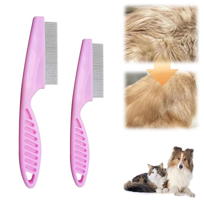 Pet Hair Comb, 2026 New Multifunctional Pets Grooming Comb for Knots Crust Floating, Stainless Grooming Massage Dual-Sided Comb for Small Dogs Puppies (Pink)