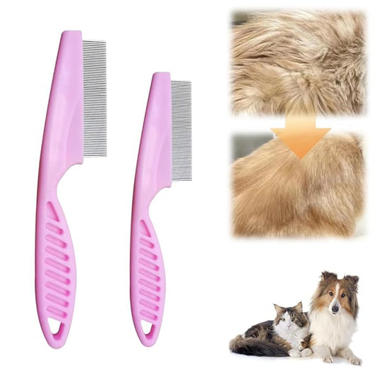 Pet Hair Comb, 2026 New Multifunctional Pets Grooming Comb for Knots Crust Floating, Stainless Grooming Massage Dual-Sided Comb for Small Dogs Puppies (Pink)