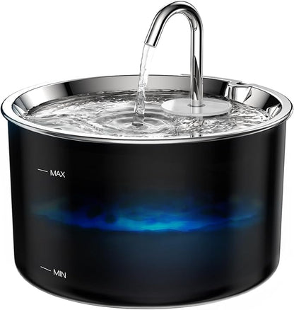 Cat Water Fountain Stainless Steel Lid, Corded 3L/101oz Pet Water Fountain, Dog Waterer with Quiet Pump and 4-Layer Filtration for Cats and Dogs