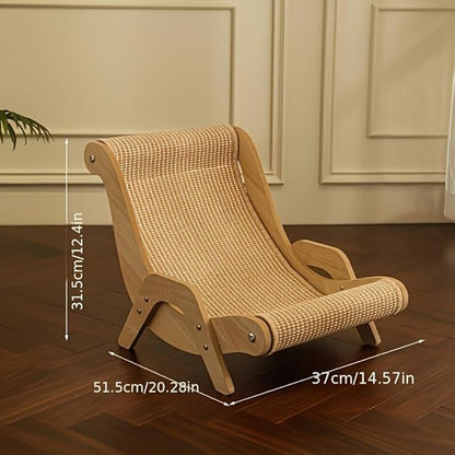 Natural Wood Cat Hammock with Scratching Board – Durable Sisal Lounger for Indoor Cats, Ergonomic Cat Furniture for Rest, Play & Scratching | Sturdy & Stylish Design (Small)