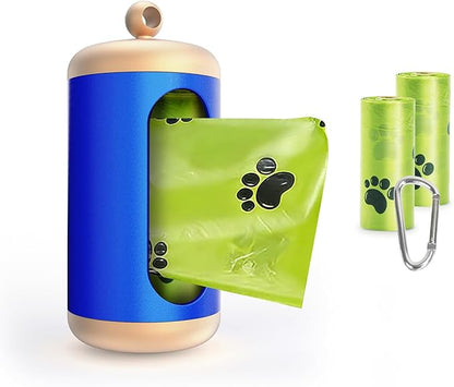 Dog Poop Bag Dispenser, Upgraded Aluminum Poop Bag Holders for Leashes, Durable Leakproof Pet Waste Holder w/Carabiner Clip, 2 Rolls Waste Bags Included, Outdoor Dog Walking Travel (Blue)