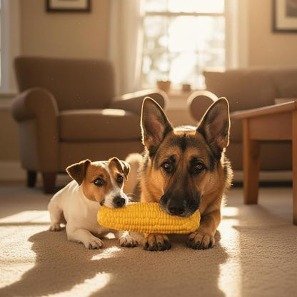 Yellow Dog Puppy Latex Corn-Shaped Squeaky Bite-Resistant Interactive Chew Toy - for Aggressive Chewers, Small/Medium/Large Dogs