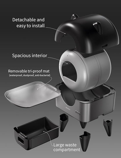 Self Cleaning Litter Box,95L Automatic Self Cleaning Cat Litter Box,Smart Electric Litter Box with App Control 8 Safety Sensors for Multiple Cats,Advanced Odor Control,Night Light OMCPET(Dark Gray)