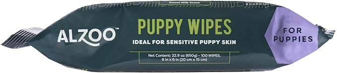 ALZOO Grooming Wipes for Puppies, 100% Plant-Based Active Ingredients, 100 Count