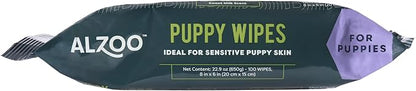 ALZOO Grooming Wipes for Puppies, 100% Plant-Based Active Ingredients, 100 Count