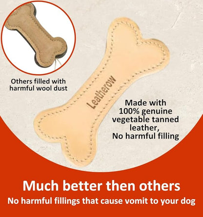 Natural Leather Dog Bone Chew Toy – Long Lasting Puppy Chew Stick for Small & Medium Dogs, Helps Reduce Boredom, Gentle Chewing Toy (Not for Aggressive Chewers) (Pack of 1)