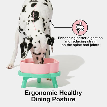 VETRESKA Elevated Dog Bowls Large Breed, 40OZ Ceramic Raised Dog Bowl with Bamboo Stand, Flower-Shaped Food Water Bowl Feeding Dish Bowls for Medium/Large Dogs and Cats