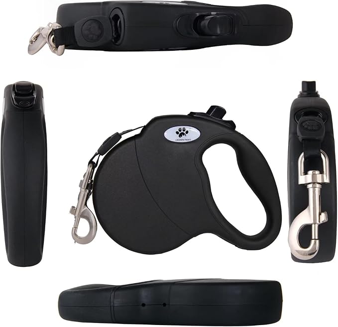 16 ft Retractable Dog Leash for Large Dogs up to 44 lbs,Tangle-Free Nylon Tape,Black Dan M