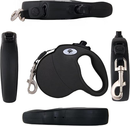 16 ft Retractable Dog Leash for Large Dogs up to 44 lbs,Tangle-Free Nylon Tape,Black Dan M