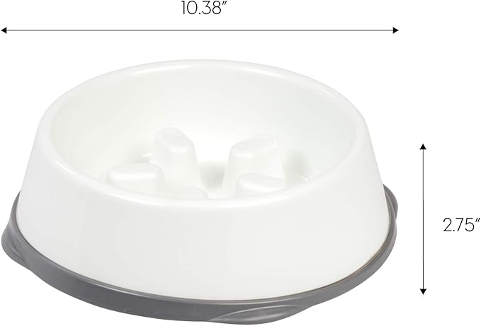 IRIS USA 4-Cup Slow Feeder Bowl, Anti-Choking & Anti-Slip Puzzle Dish for Healthy Digestion, Short Snout Dogs & Cats, BPA & PVC-Free, White/Gray