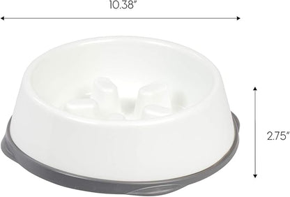 IRIS USA 4-Cup Slow Feeder Bowl, Anti-Choking & Anti-Slip Puzzle Dish for Healthy Digestion, Short Snout Dogs & Cats, BPA & PVC-Free, White/Gray