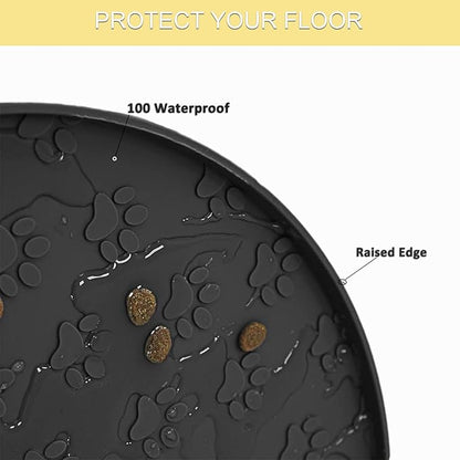 Dog Food Mat - Waterproof Cat Bowl Mat, Silicone Pet Food Mat with Edges, Nonslip Dog Feeding Mat for Protecting Floors (Grey+Black)