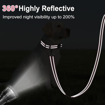 Reflective Dog Leash 4ft Soft Padded Handle Nylon Lead for Small & Medium Dogs, Durable Walking Training Leash for Night Safety (Neon Pink,1Inch Wide)