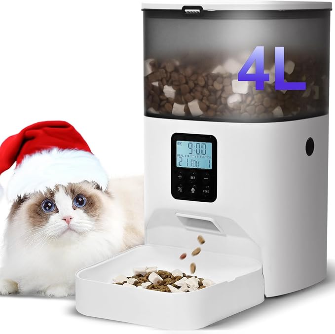 ANDOLL HOME Automatic Cat Feeder, 4L Cat Food Dispenser with 10s Voice Recorder, Pet Feeder up to 8 Meals per Day, Timed Dog Feeder with Dry Food Sealed Ring