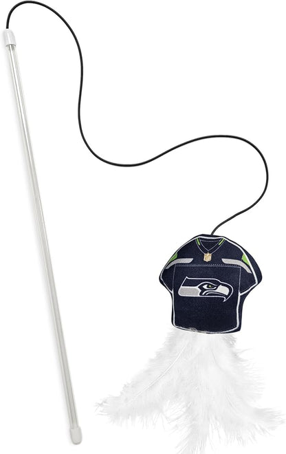 NFL Seattle Seahawks Team Jersey Wand with CAT NIP, Cat Toy Jersey Shaped Plush Teaser Toy for Cats & Kittens - Interactive Pet Toy for Play & Exercise