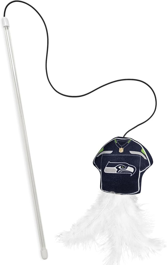 NFL Seattle Seahawks Team Jersey Wand with CAT NIP, Cat Toy Jersey Shaped Plush Teaser Toy for Cats & Kittens - Interactive Pet Toy for Play & Exercise