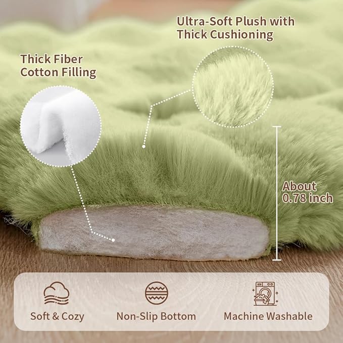 Cat Bed Mat, Soft Plush Faux Fur Kneading Pet Bed, Machine Washable Cat Sleeping Pad for Indoor Cats & Kittens, Non-Slip Fluffy Cat Rug for Couch Sofa Floor, 23x15 Inch Green