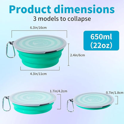 SLSON Dog Bowls Pet Collapsible Bowl with Cover Lids,2 Pack Dog Travel Bowls Portable Foldable Cat Water Dish Bowl for Pets Walking Parking Camping (Light Blue and Green, Medium)