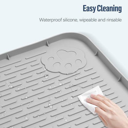 Pee Pad Holder for Dogs, 40" x 28" Silicone Pee Tray Mat Leak-Proof, High Edge, No Spill Pet Pad Holder for Puppy, Cat, Rabbit, Dog Training Pads for Home Floor Protection (Grey)