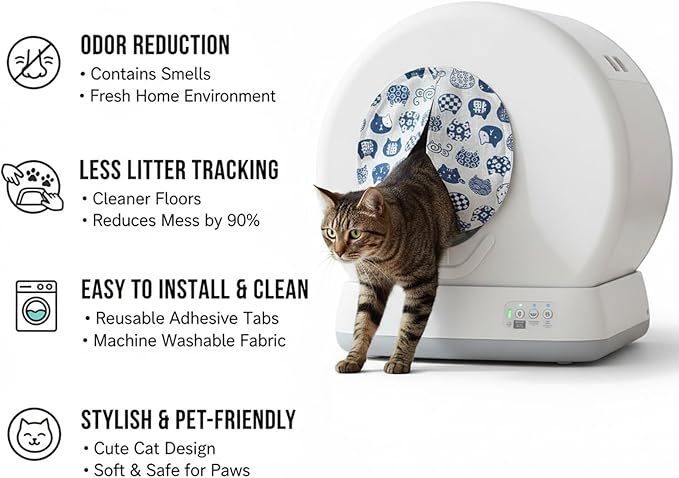 Curtain for Self Cleaning Cat Litter Box, Self-Cleaning Litter Box Curtain,Odor Blocker & Litter Scatter Shield for Cats,Easy Install, Fit for Elliptical Openings