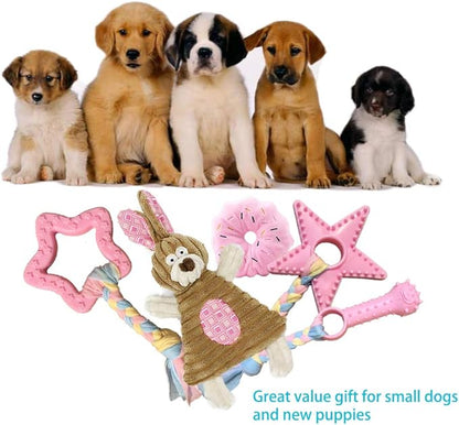 Puppy Toys for Teething, Puppy Chew Toys for Small Dogs, Crinkle Dog Toys Small Breed Boredom and stimulating, Dog Toys for Small Dogs, Pink, 5-Pack
