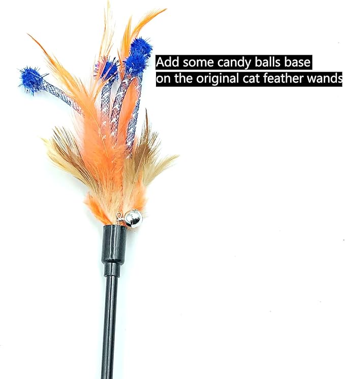 IUHKBH Cat Wand, 4 PCS Interactive Feather Stick Flexible Kitten Wand Safe Cat Teaser Wand for Indoor, All Breed Sizes