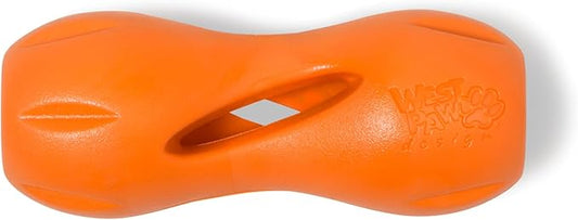 West Paw Qwizl Durable Zogoflex Dog Puzzle Toy for Mental Stimulation, and Enrichment - Treat Dispensing for Bully Sticks and Dental Sticks - Dishwasher Safe - Made in USA - Small - Tangerine