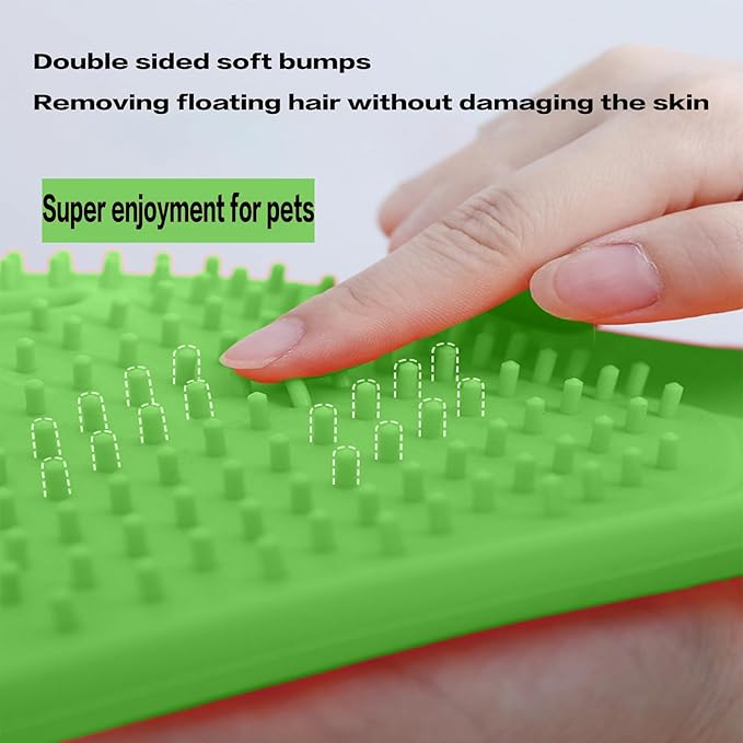 YOFANG Double-Side Pet Hair Removal Gloves for Dogs & Cats,Cat Bite-Proof Gloves Massage and Feeding,4-in-1 Deep Cleaning and Deshedding Brush & Washing Mitt,Suit for Short/Long Hair Pets, (Green)