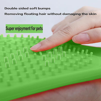 YOFANG Double-Side Pet Hair Removal Gloves for Dogs & Cats,Cat Bite-Proof Gloves Massage and Feeding,4-in-1 Deep Cleaning and Deshedding Brush & Washing Mitt,Suit for Short/Long Hair Pets, (Green)
