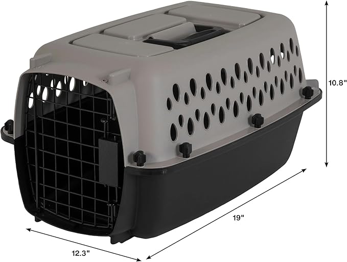 Pet Portable Kennel for Dogs, Hard-Sided Travel Carrier, Durable, Metal Door, Black & Grey, for Pets up to 10 lbs, 19" L x 12.3" W x 10.8" H