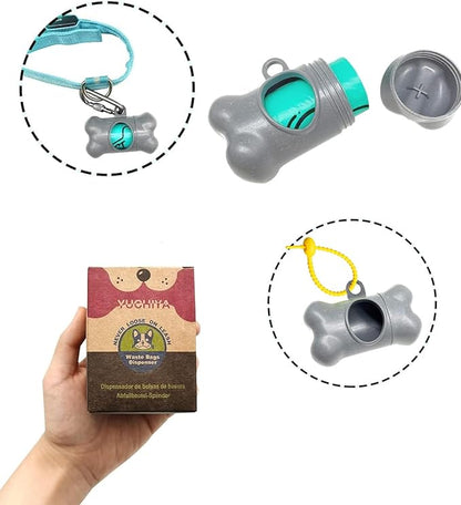 Dog Poop Pickup Bags Holder Dispenser with Standard-Sized Leak-Proof Scented Doggy Waste Bags and Carabiner with Safety Lock&Fastener Never Loose on Leash Lead Again (1 Holder 15 Bags, Grey)