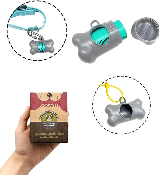 Dog Poop Pickup Bags Holder Dispenser with Standard-Sized Leak-Proof Scented Doggy Waste Bags and Carabiner with Safety Lock&Fastener Never Loose on Leash Lead Again (2 Holders 30 Bags, Grey)