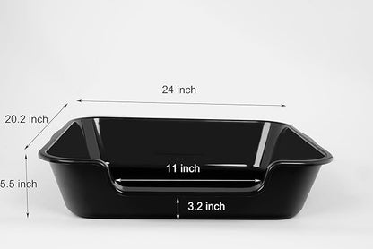 1 Pack of Extra Large Cat Litter Box (ABS Material), Low Entry Senior Litter Pen for Geriatric Kitty Big Cats, Jumbo Pet Safe Litter Boxes Tray for Pets Potty (Black, 24" L x 20" W)