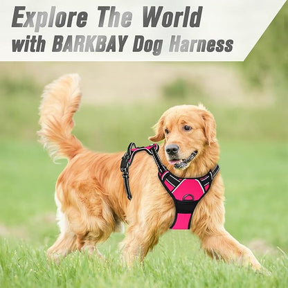 BARKBAY No Pull Dog Harness Front Clip Heavy Duty Reflective Easy Control Handle for Large Dog Walking(Pink,L)