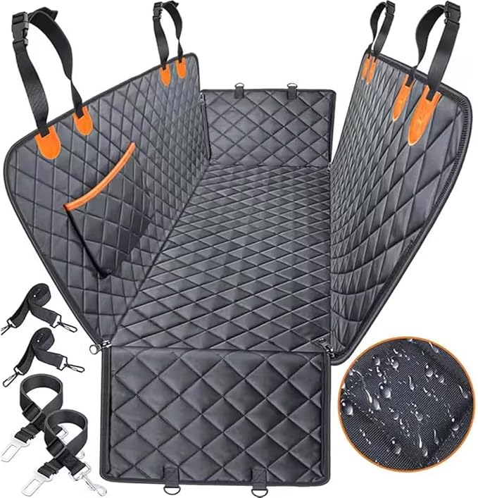 Dog Car Seat Cover for Pets 100% Waterproof Seat Cover Hammock 600D Heavy Duty Scratch Proof Nonslip Durable Soft Back Seat Covers for Cars Trucks and SUVs + Bonus Comb